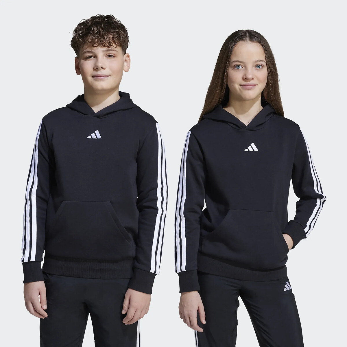 Felpa con cappuccio in tessuto garzato, 3 bande, ESSENTIALS nero , adidas Performance