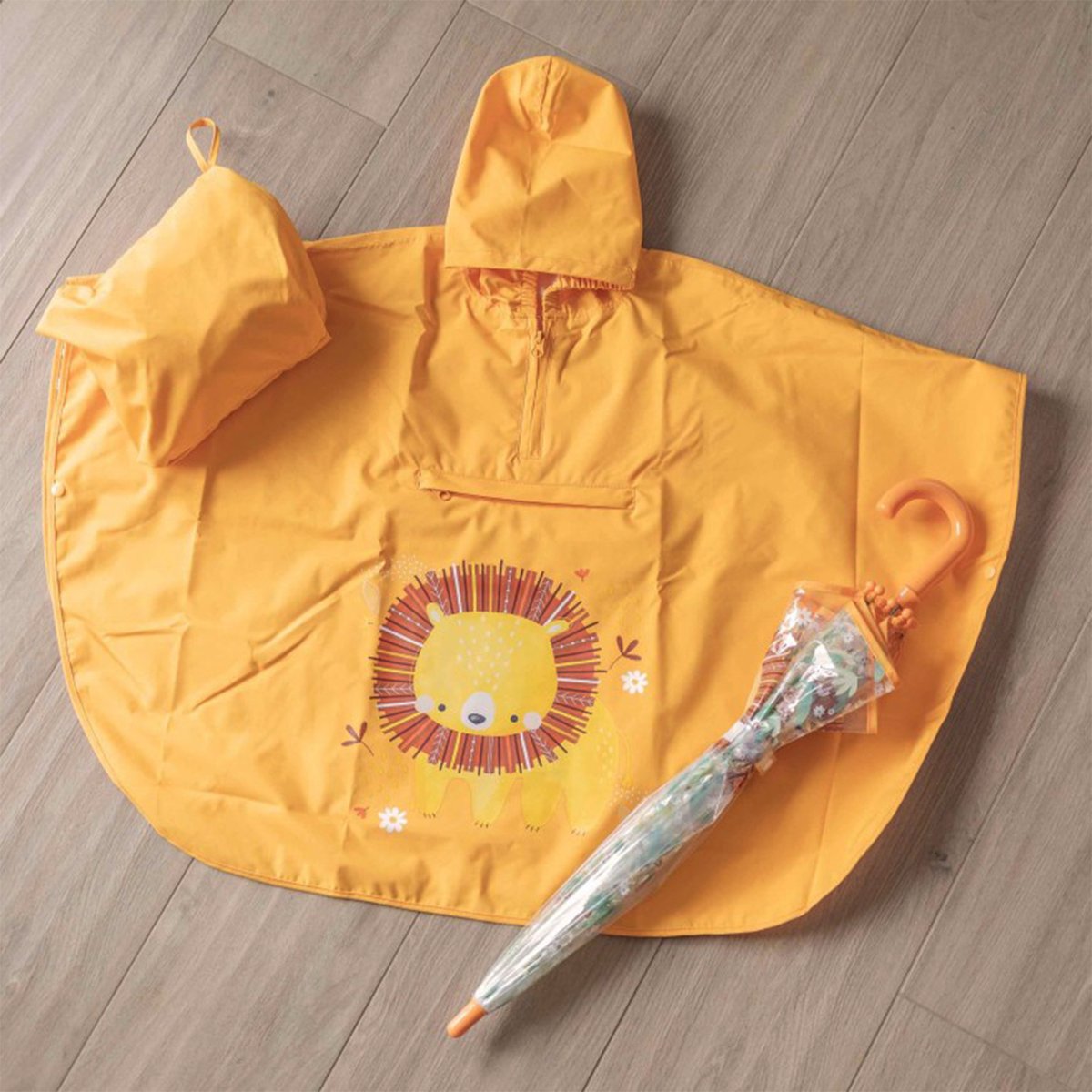 Poncho cape de pluie imperméable pour enfant ANIMAUX orange, SASSI