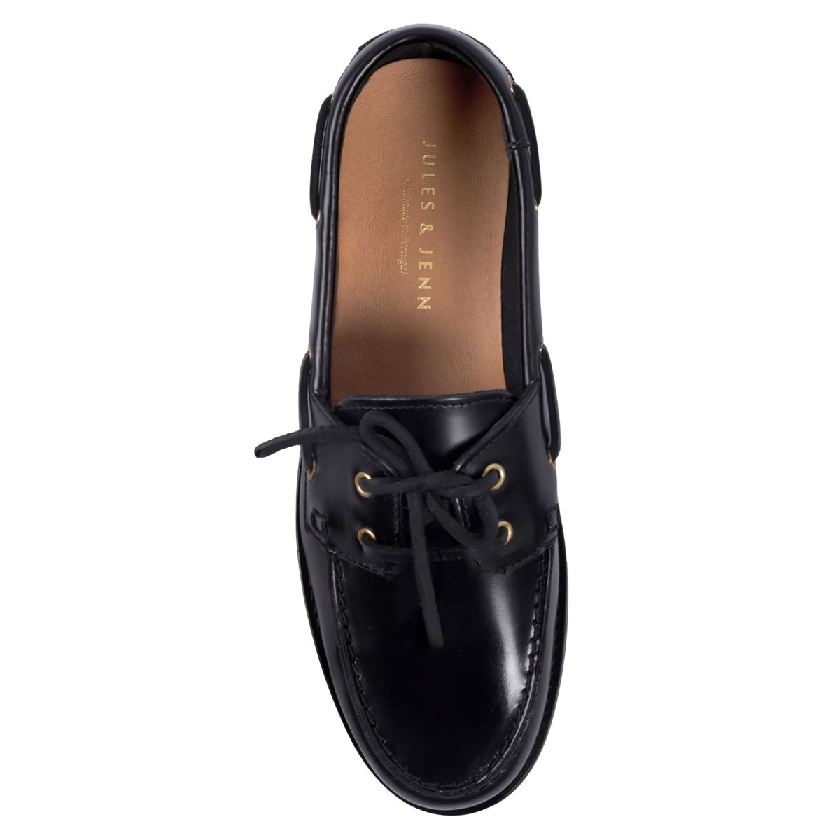 Mocassins bateau Thelma cuir vernis noir, JULES & JENN