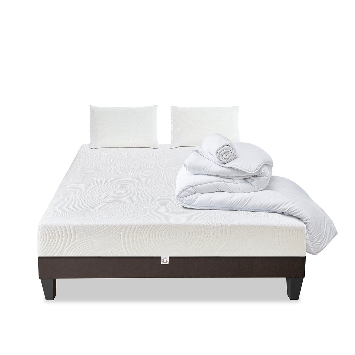 Prêt-à-dormir HÉRA avec Sommier, Couette, Oreillers et Protège-matelas blanc, OLYMPE LITERIE
