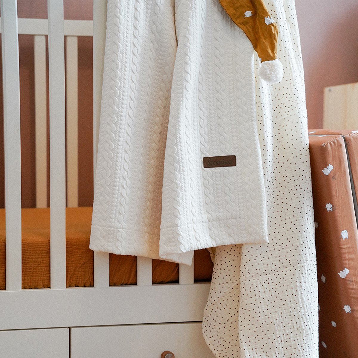 Couverture réversible pour enfant - Effet maille crème, DOMIVA