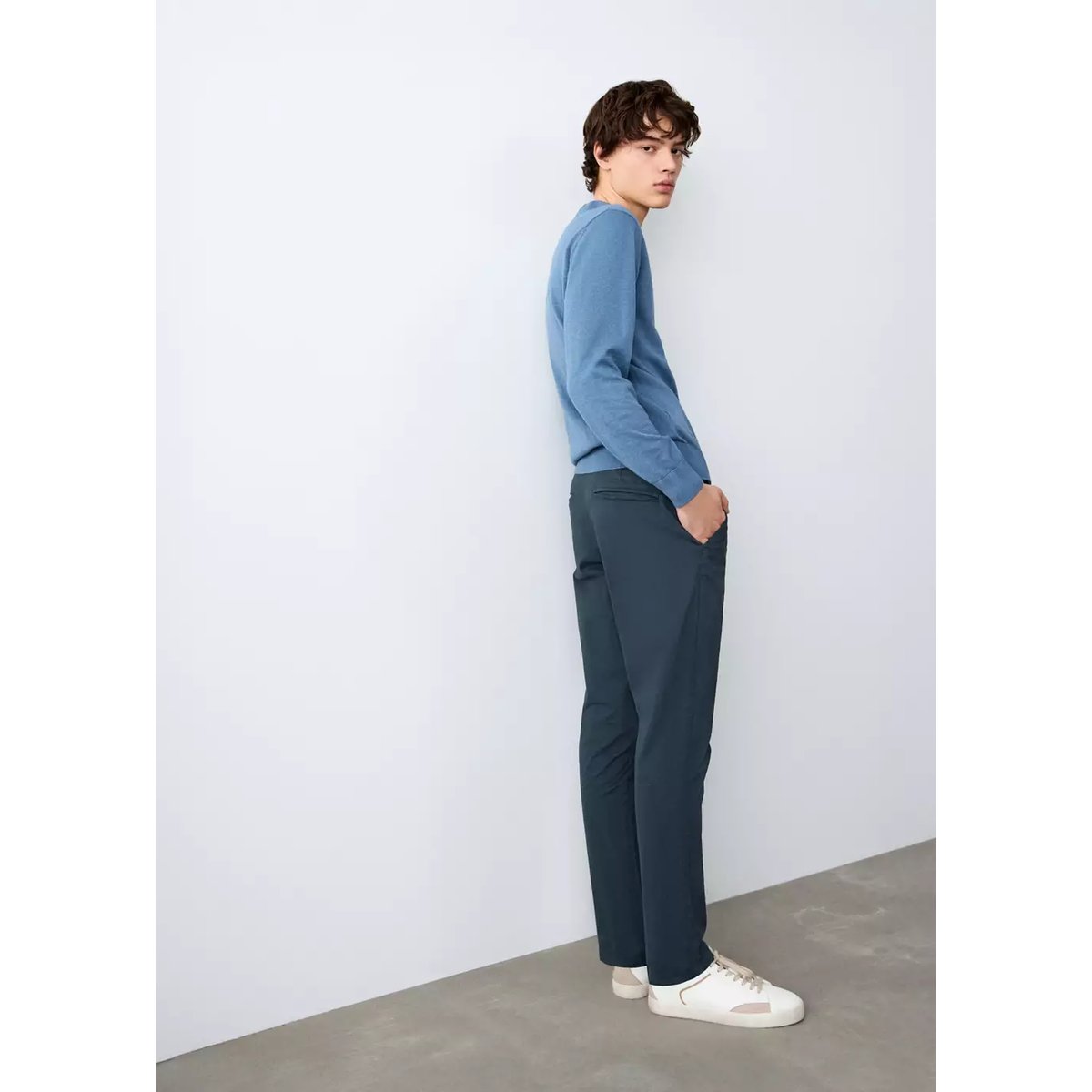 Pantalon chino uni bleu marine, MANGO TEEN