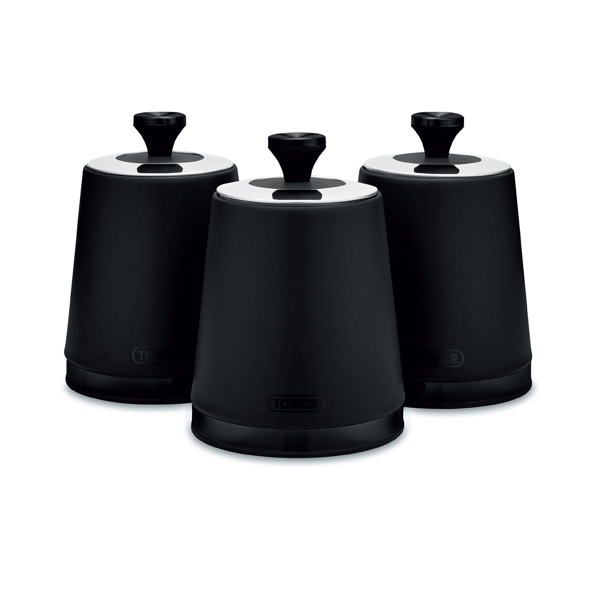 Set of 3 Sera Tea Coffee Sugar Canisters with Smoked Trims black, TOWER