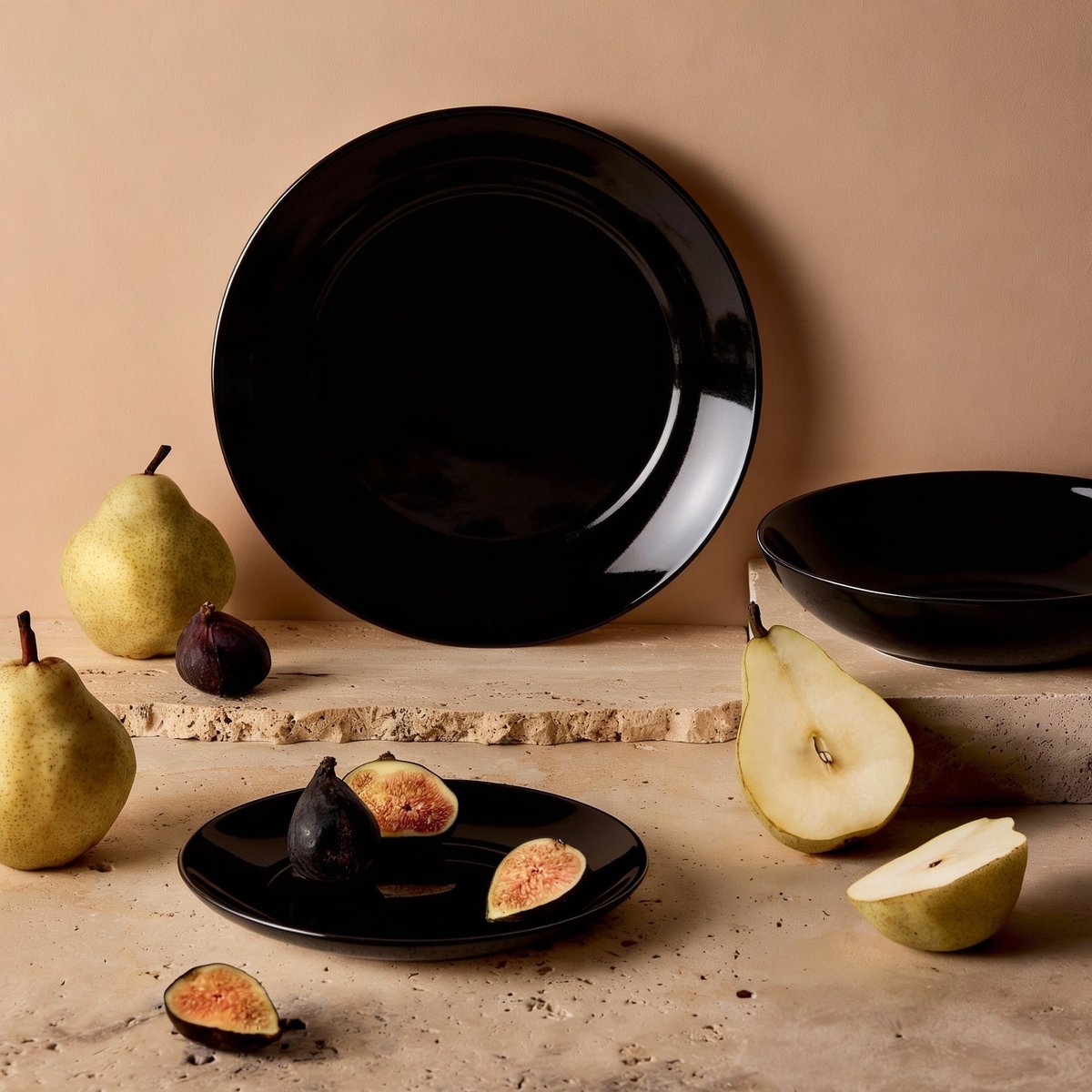 6 assiettes plates noires en verre 25 cm -APY noir, LUMINARC