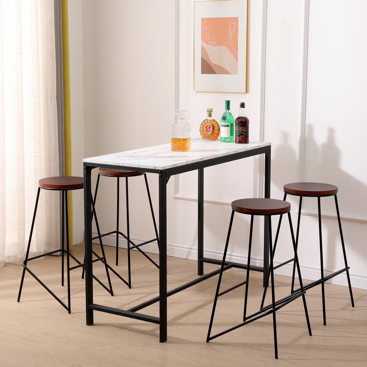 Lot de 4 tabourets de bar en frêne, OXFORD marron, NORDLYS
