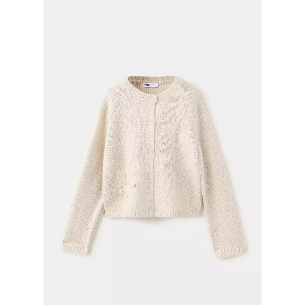 Cardigan maille avec broderie à fleurs ivoire, MANGO BABY