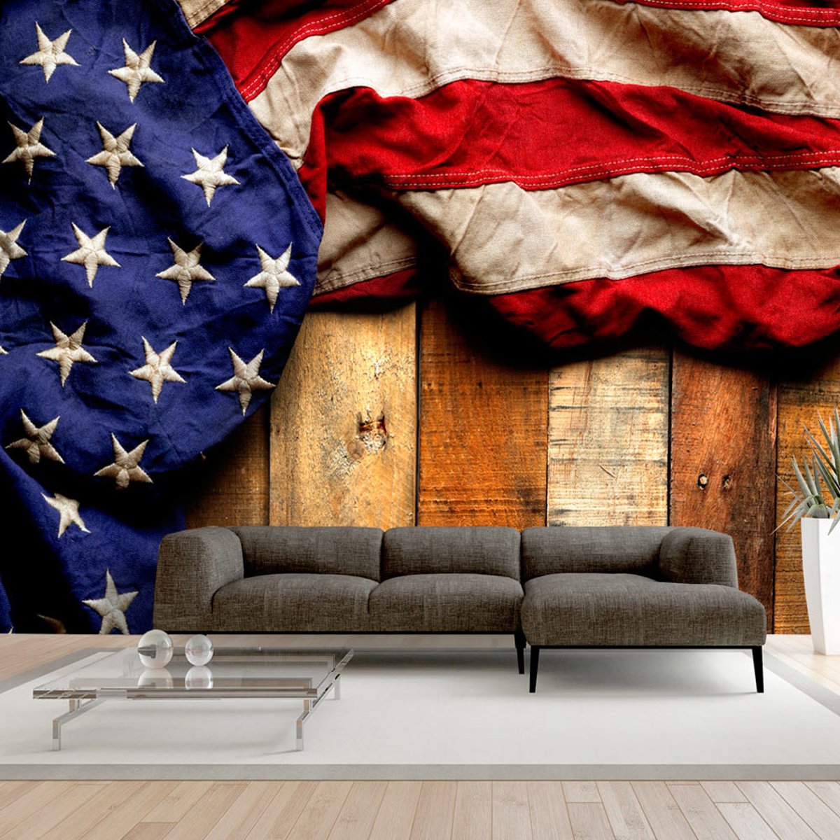 Papier peint intissé panoramique American Style bleu, EDEN