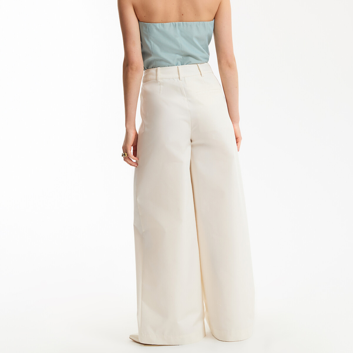Broek met wijde pijpen van katoenmix en figuurnaden gebroken wit, LA REDOUTE COLLECTIONS
