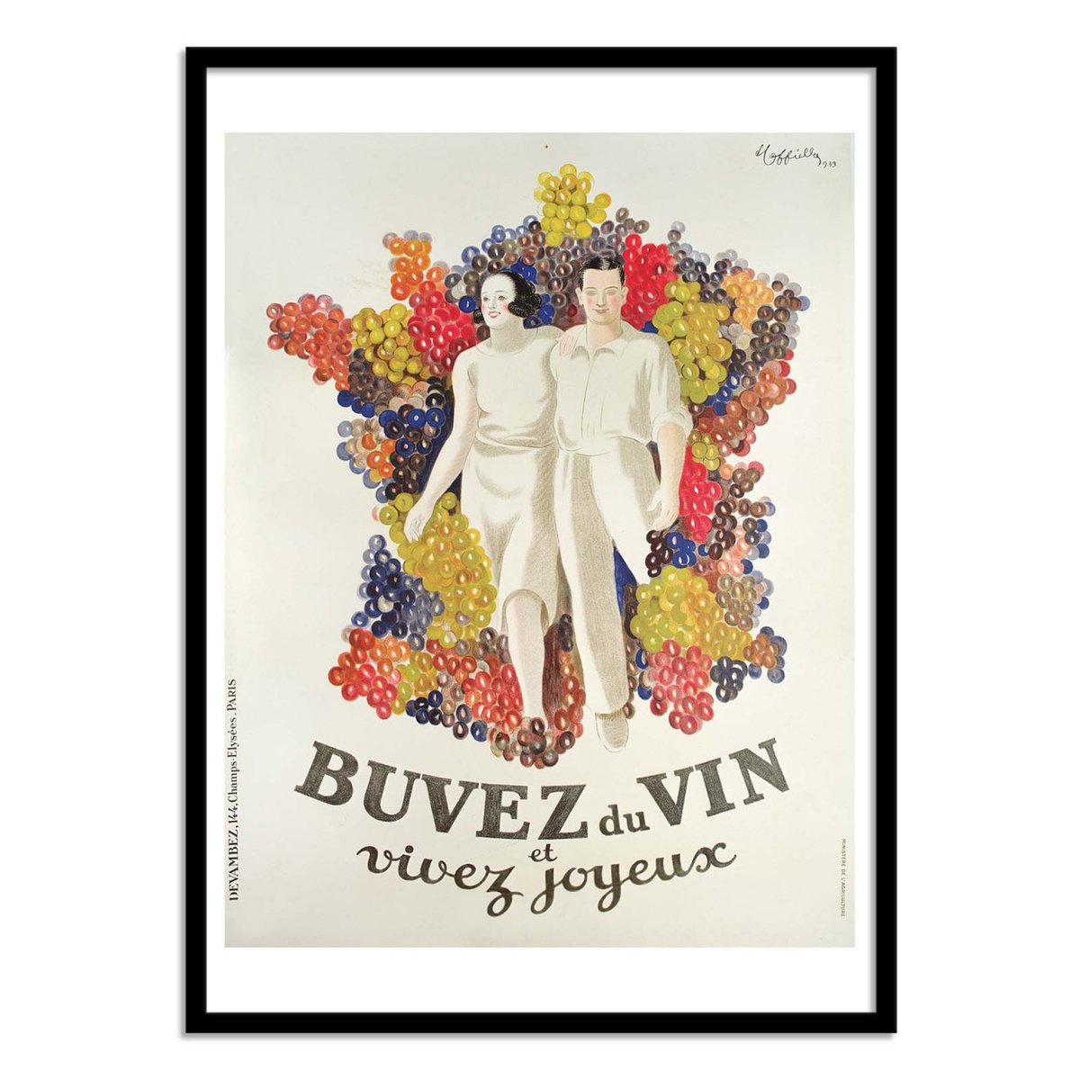 Affiche d'art - Buvez du vin, vivez joyeux 1933 - Leonetto Cappiello couleur unique, WALL EDITIONS