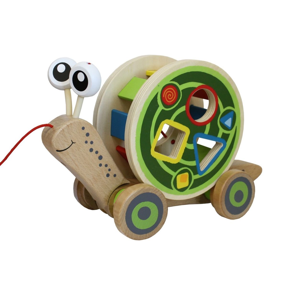Escargot à tirer avec jeu de formes vert, jaune, rouge, HAPE