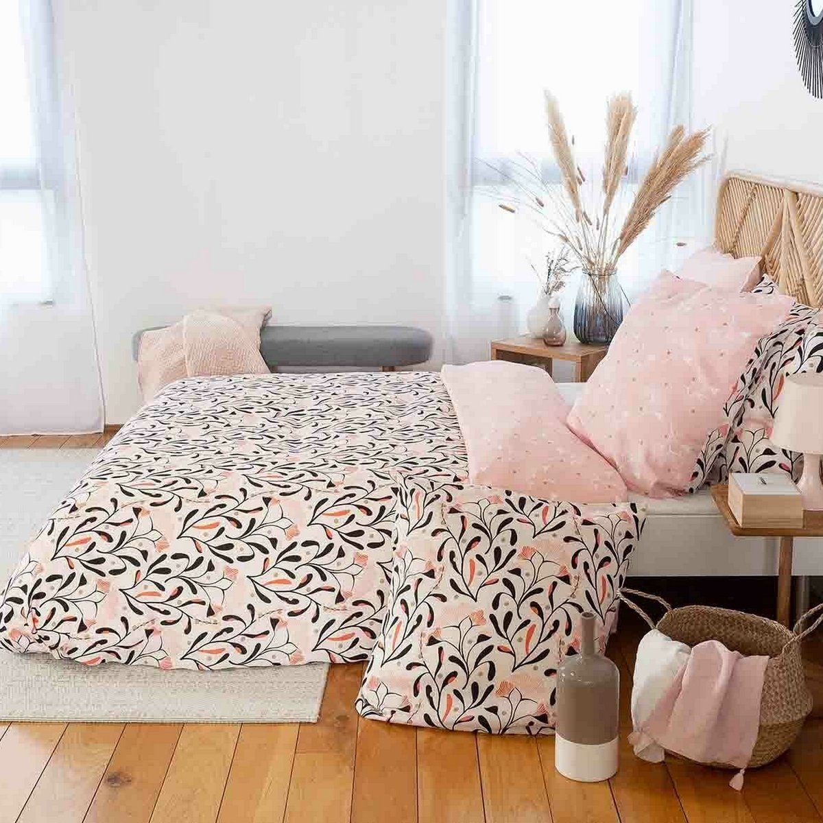 Parure de lit - housse de couette en satin de coton imprimée rose, EDEN