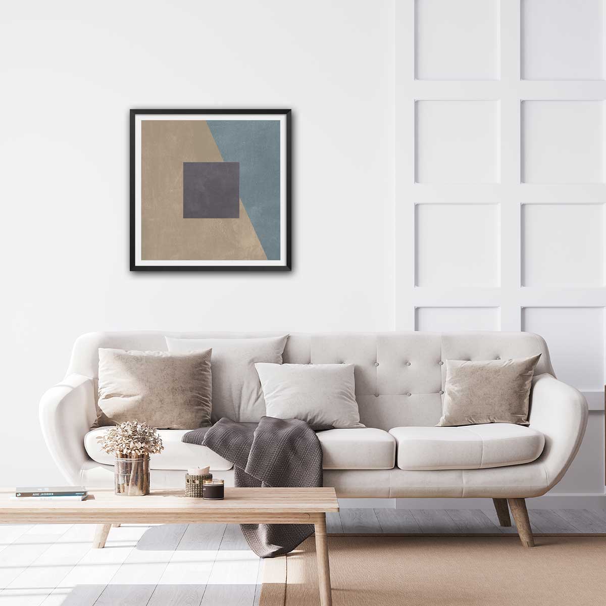 Poster Soie bleue sarcelle affiche + cadre en bois - noir, HEXOA