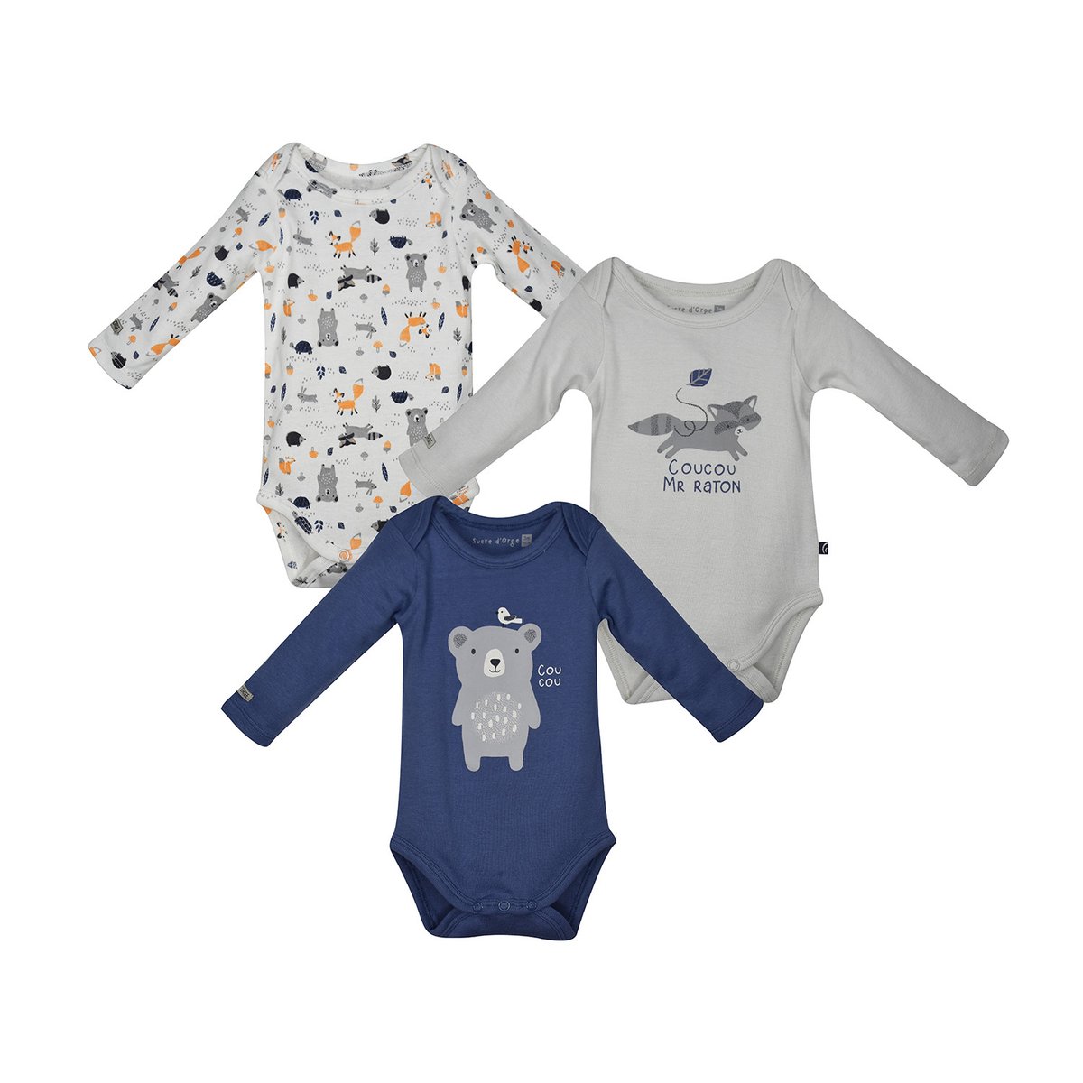 Lot 3 bodies manches longues florent bleu, SUCRE D'ORGE
