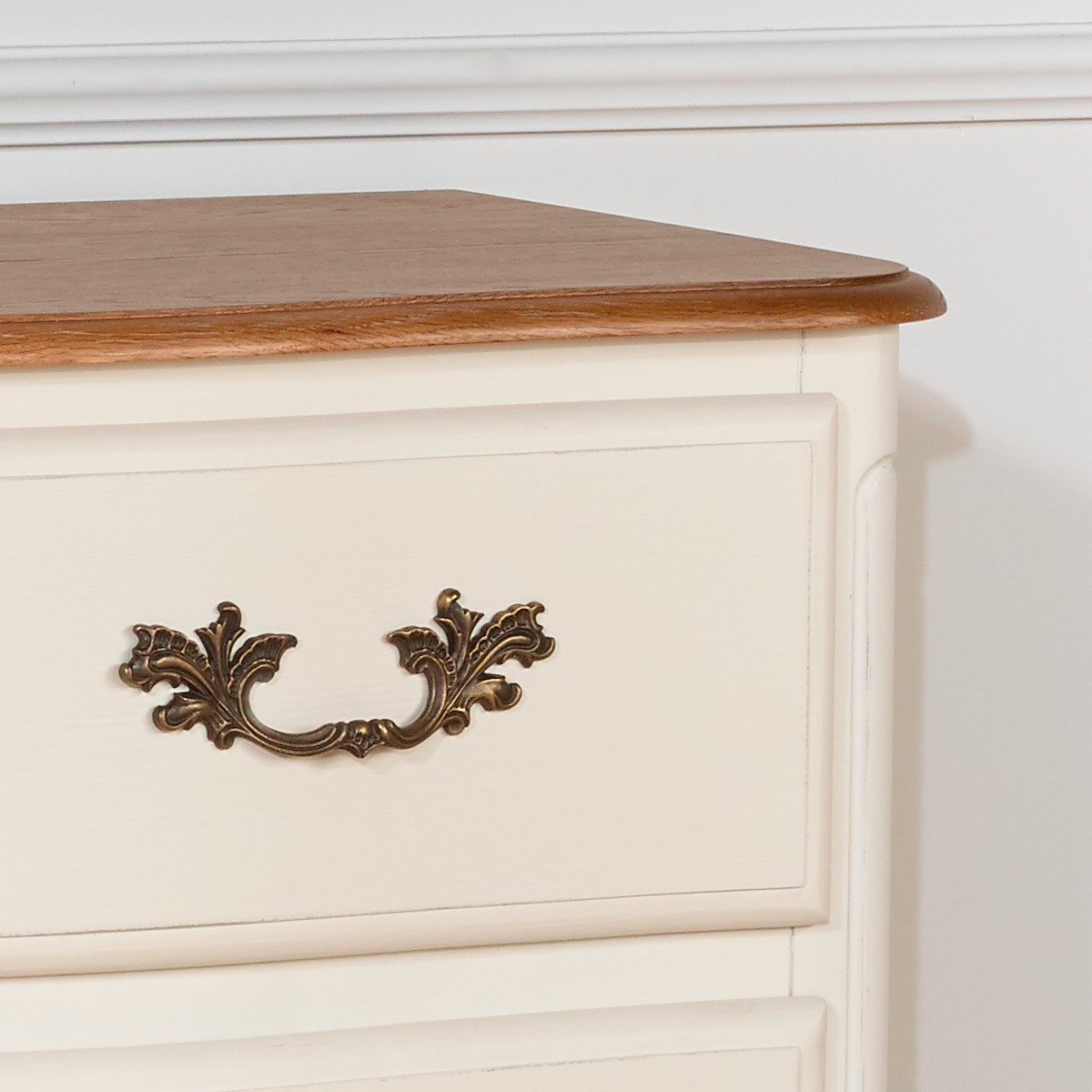 Commode style shabby chic, plateau chêne, 3 tiroirs SERRENA blanc, ROBIN DES BOIS
