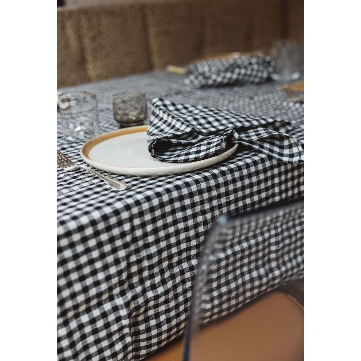 Serviette de table en lin lavé, VICHY noir vichy black, GABRIELLE PARIS
