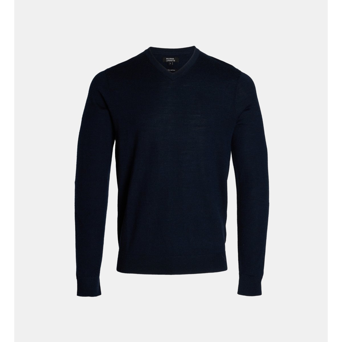 Pull droit terive col v laine mérinos responsable bleu marine, GALERIES LAFAYETTE