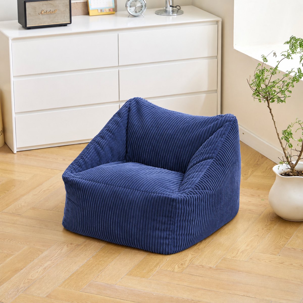 Pouf de salon, velours côtelé, JON bleu, NORDLYS