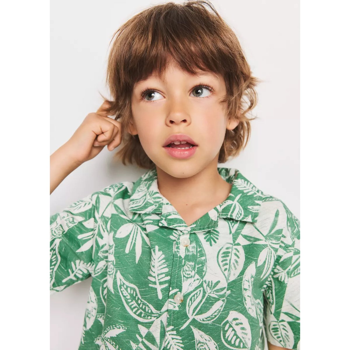 Chemise en coton imprimé fleuri vert, MANGO BABY