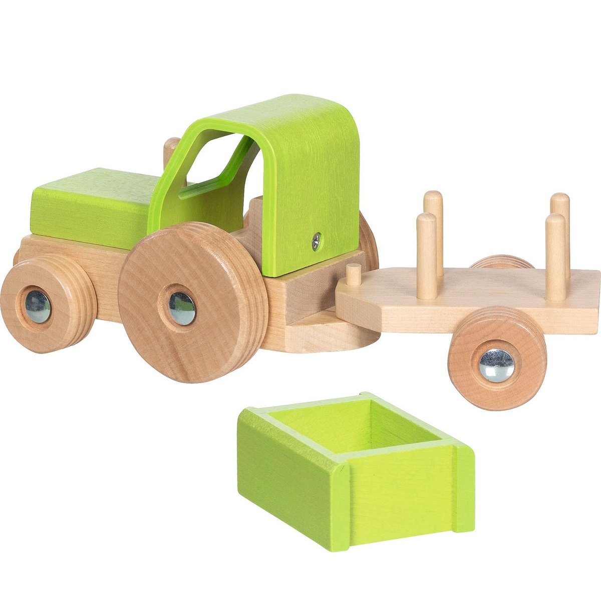 Tracteur avec remorque en bois vert, GOKI