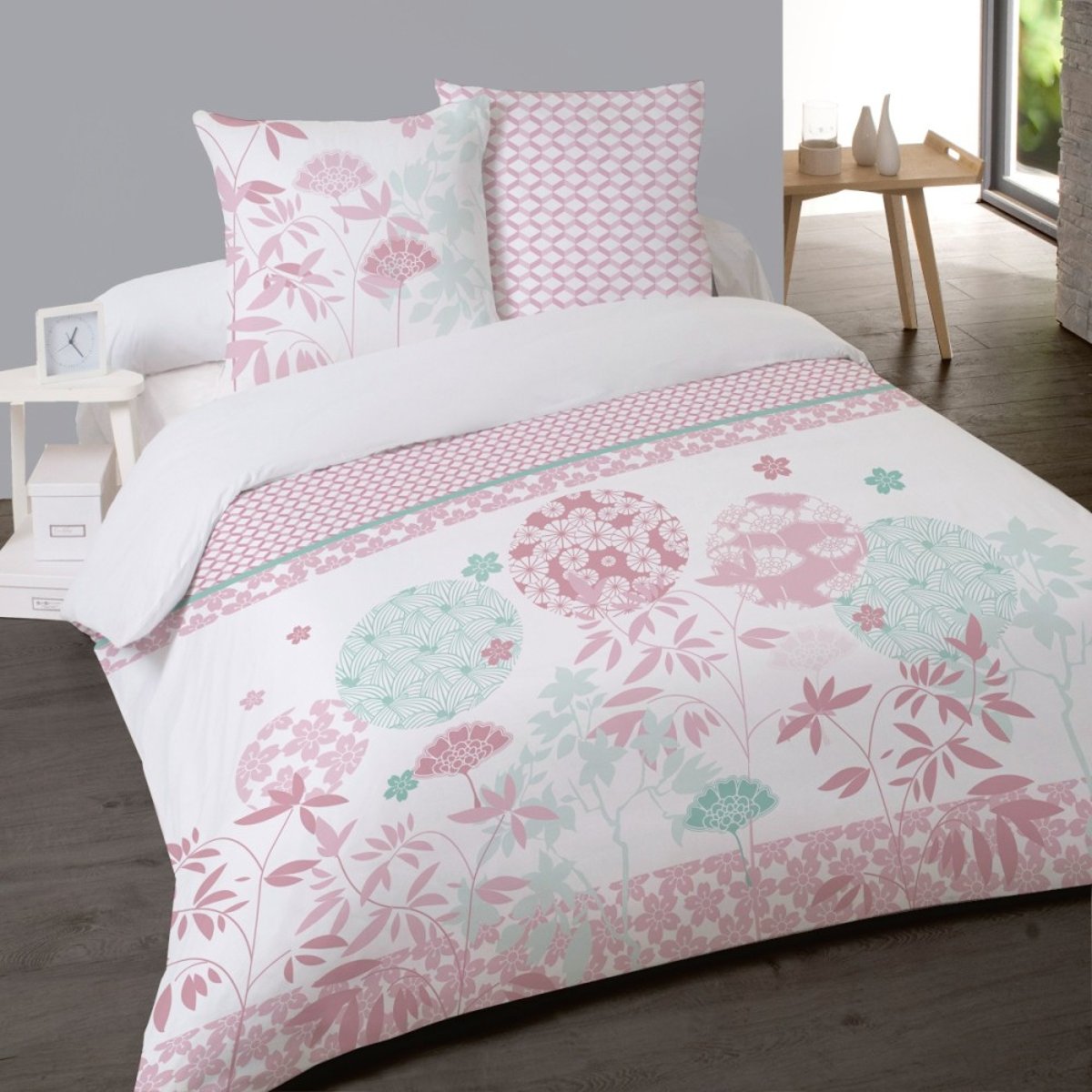 Housse De Couette 240x220 Florena + 2 Taies 100% Coton rose, DECORATIE