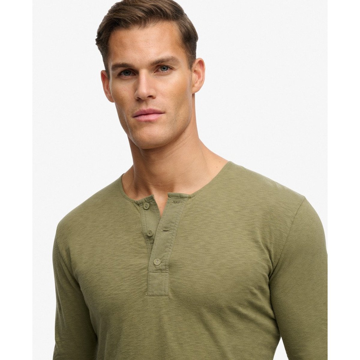 T-shirt Henley Léger The Merchant Store kaki sauvage, SUPERDRY