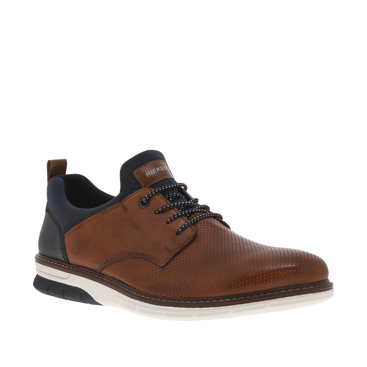 Baskets basses style derbies noisette avec des lacets ronds marron et blancs marron, RIEKER