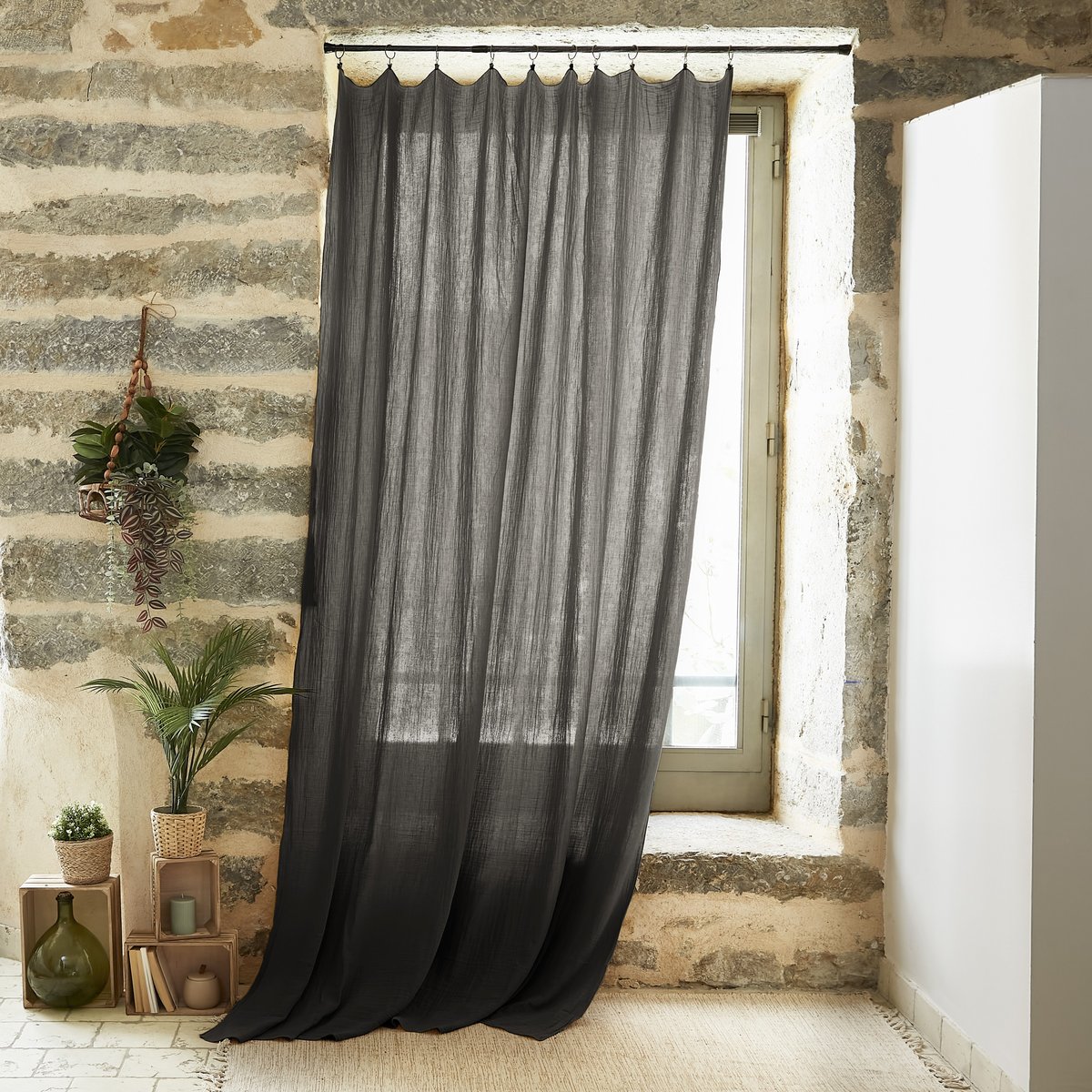 Rideau ajustable + 8 anneaux pince collection Gaia chantilly, EDEN