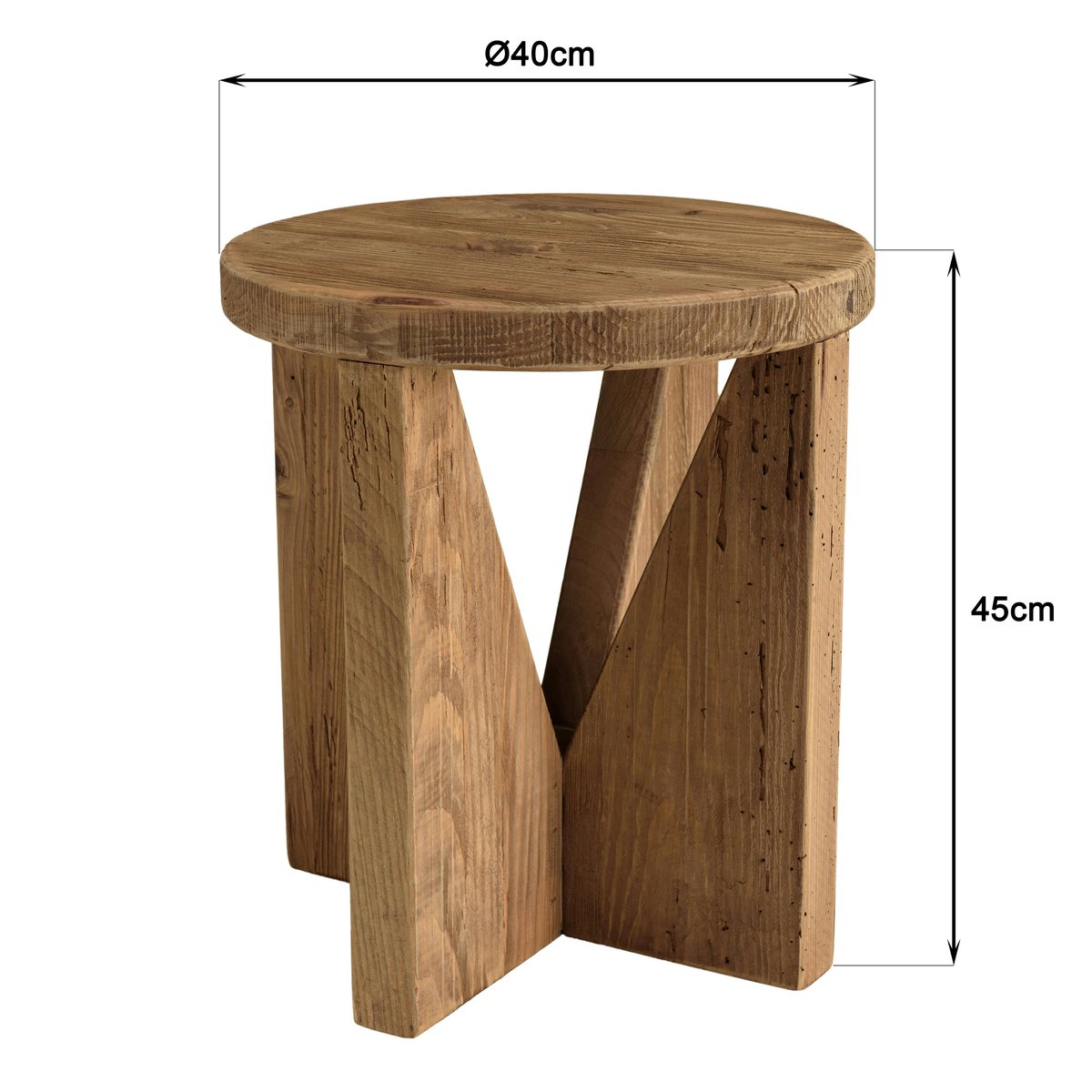 Bout de canapé rond pin recyclé pieds géométriques DENVER bois naturel, PIER IMPORT