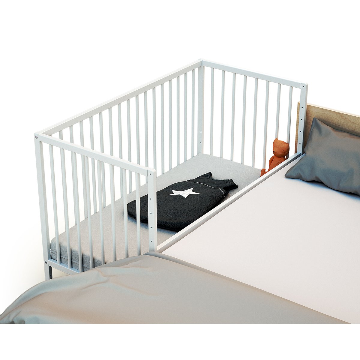 Lit bébé cododo en bois LIO blanc, WEBABY
