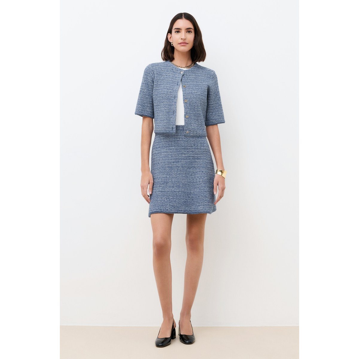 Boléro tweed MFELICIA bleu ciel, CAROLL
