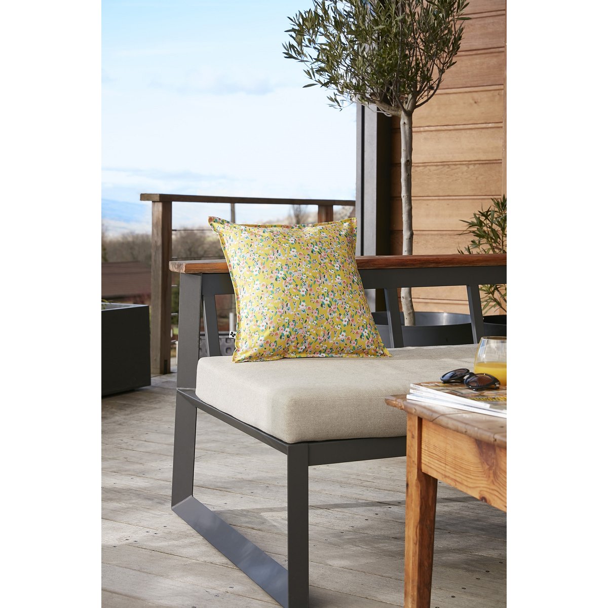 Housse de coussin exterieur deperlant Manon jaune, EDEN