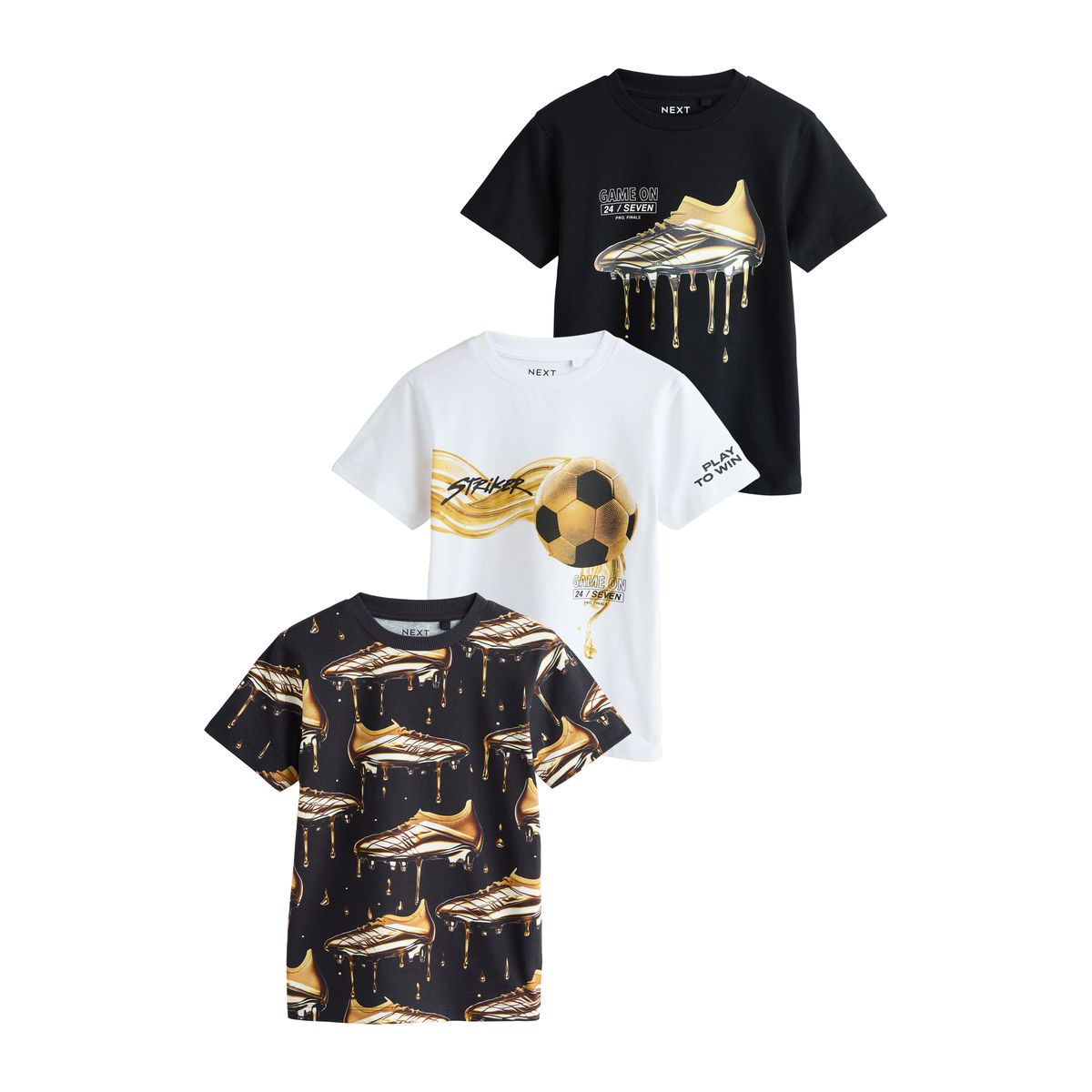 T-shirt regular à manches courtes, lot de 3 noir/or/blanc, NEXT