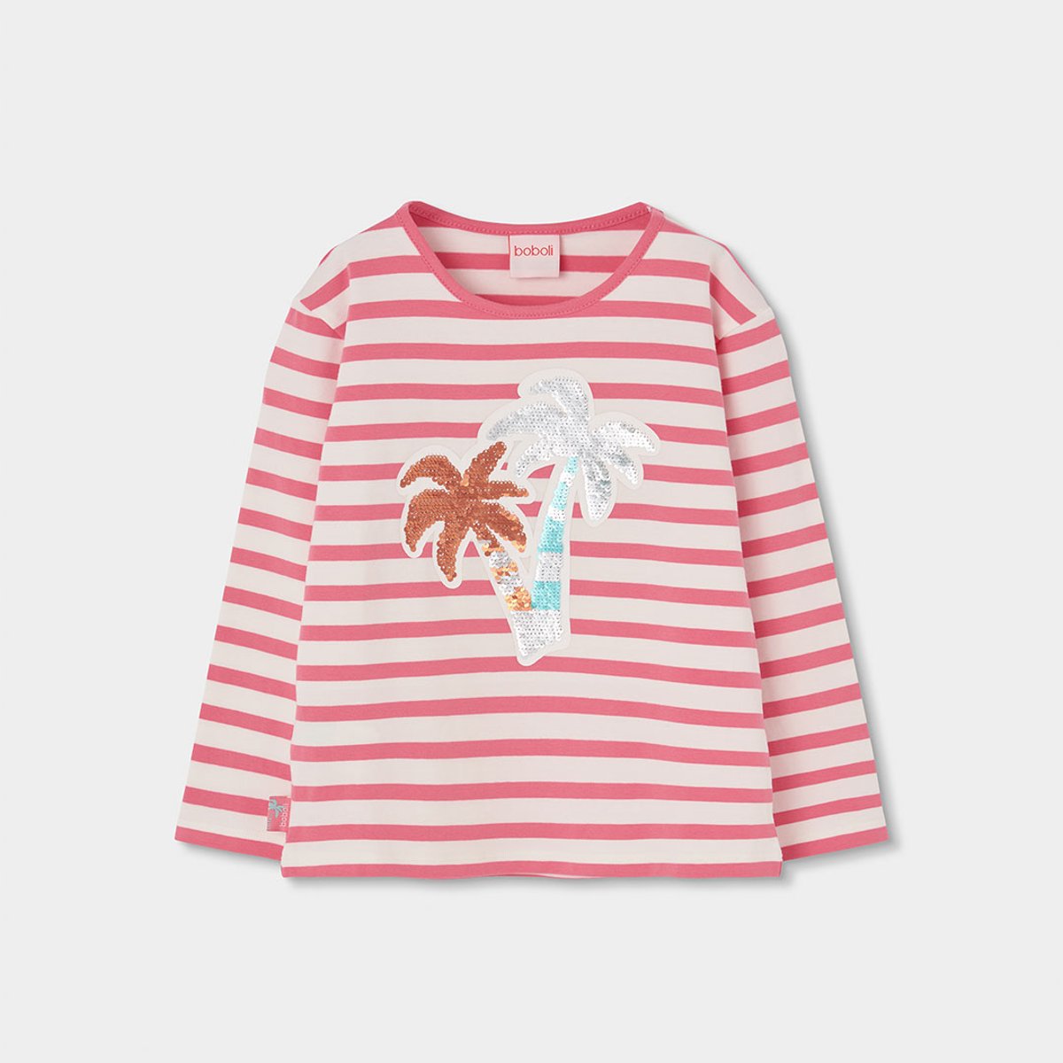 T-shirt en coton à rayures pour fille multicolore, BOBOLI