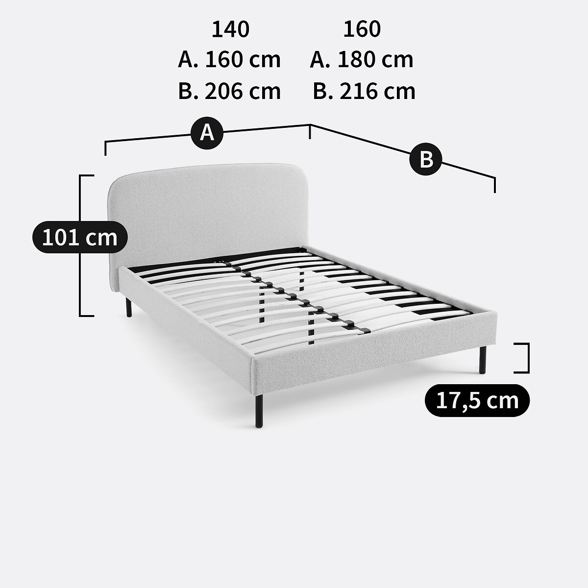 Upholstered bed in terry cloth with base, Conto ecru , LA REDOUTE INTERIEURS