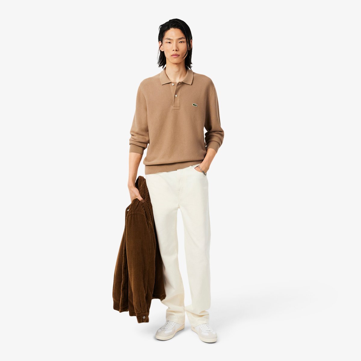 Polo Maille manches longues classic fit marron-six, LACOSTE