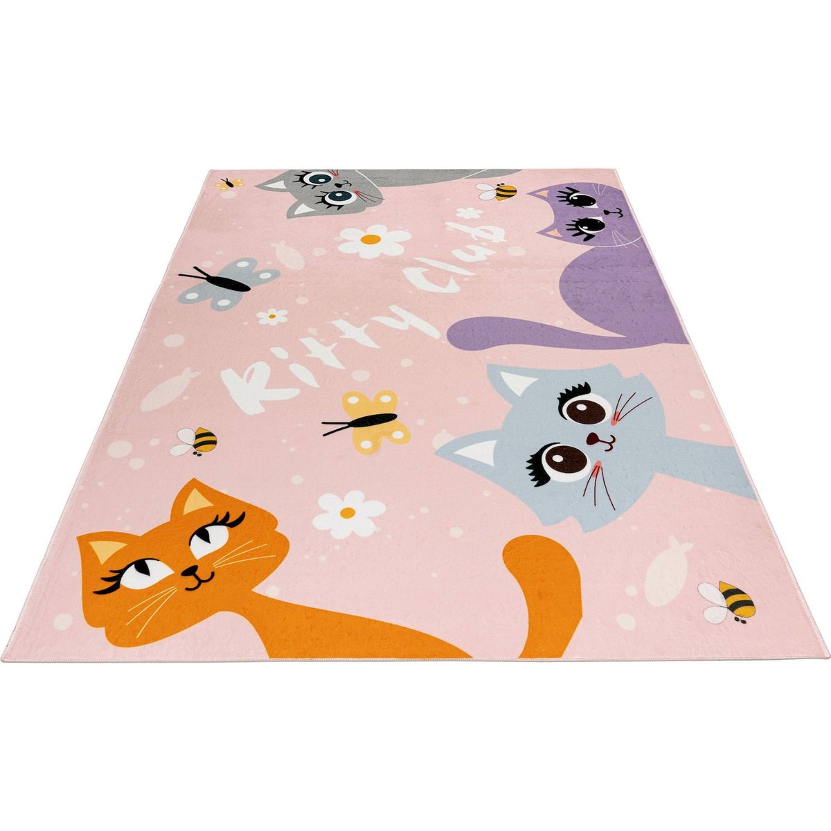 Tapis enfant rectangulaire, Motif chat rose pastel tendre motif chats, ARTE ESPINA