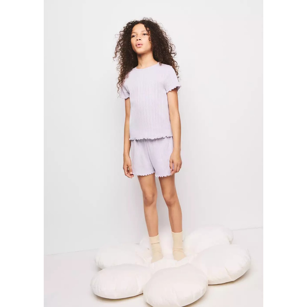 Pyjama court maille côtelée lilas, MANGO KIDS