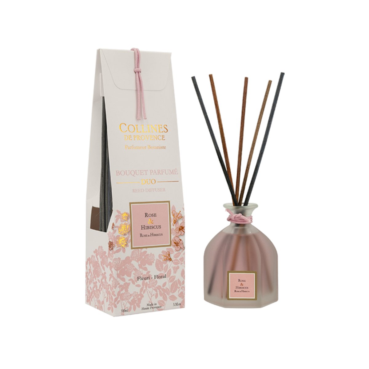 Diffuseur de parfum Coloré  ROSE & HIBISCUS rose, COLLINES DE PROVENCE
