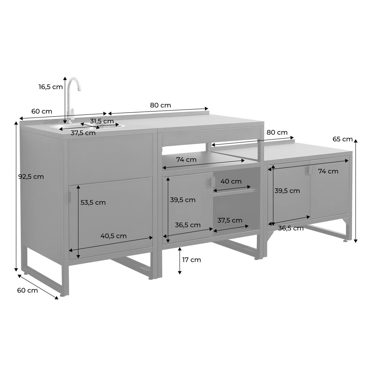 Cuisine extérieure 3 modules acier inoxydable  KEA 3 MODULES noir, SWEEEK