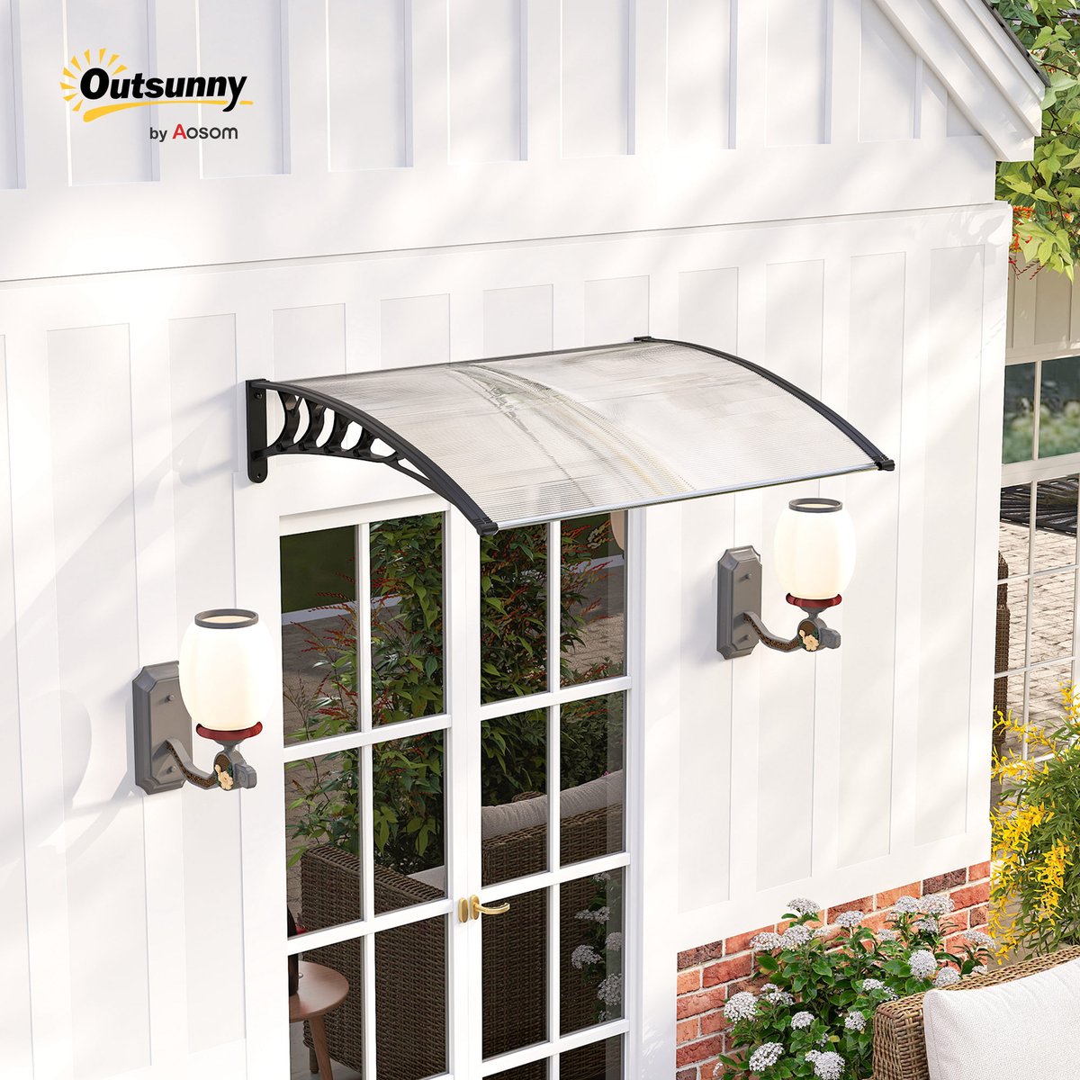 Auvent de porte Polycarbonate Transparent noir, OUTSUNNY