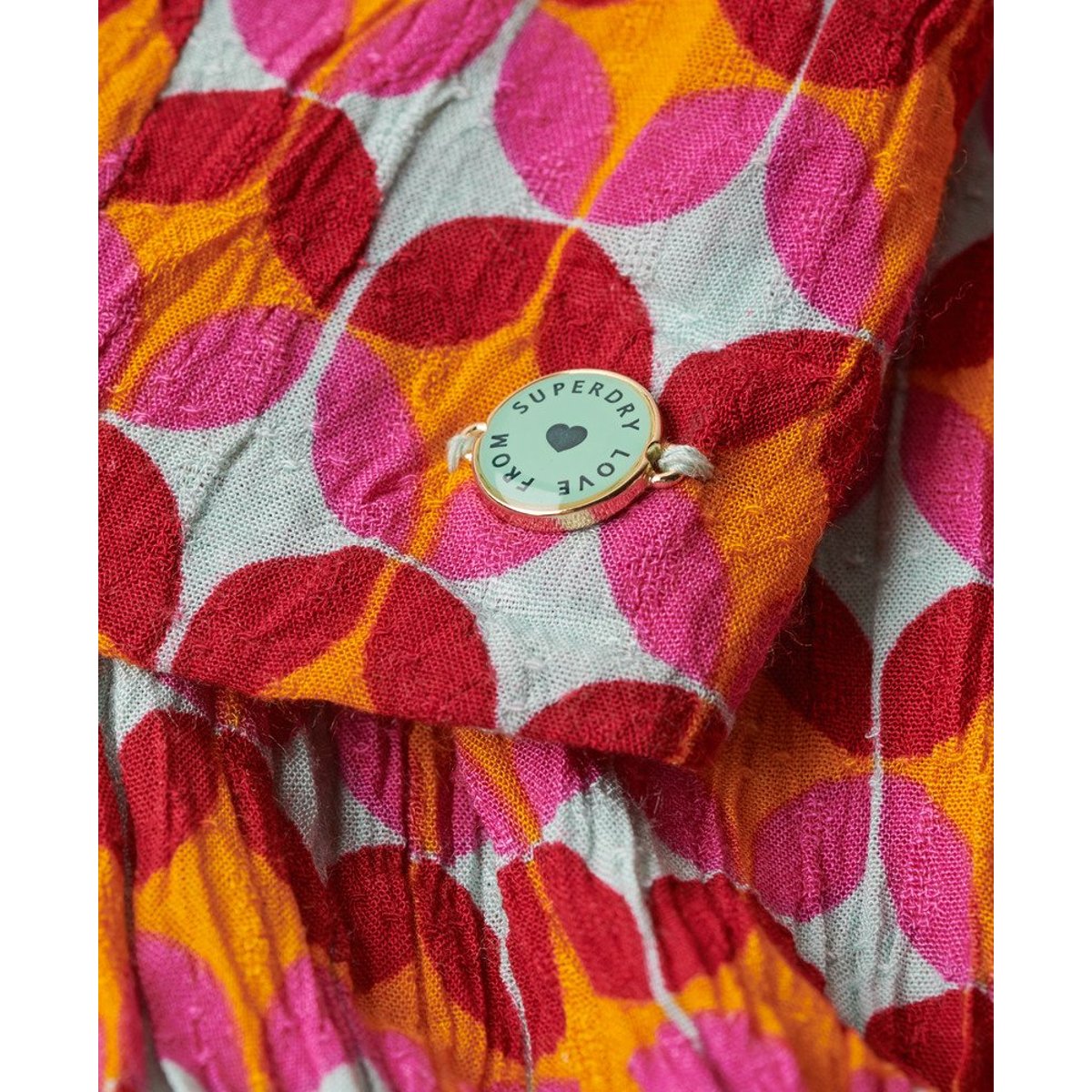 Top court tissé à manches longues rose géo années 70, SUPERDRY
