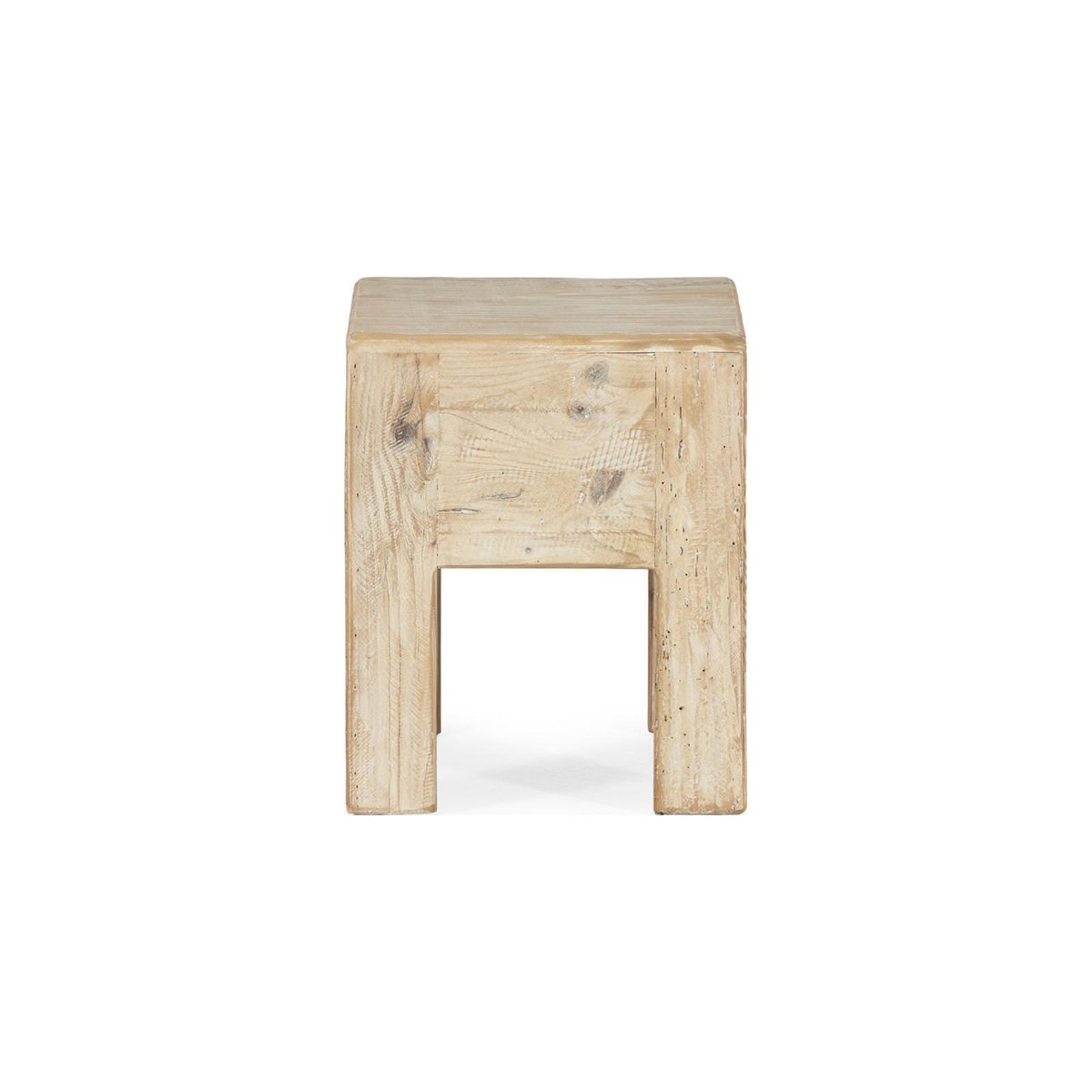 Tabouret carré en pin recyclé blanc vieilli, RECOLLECTION
