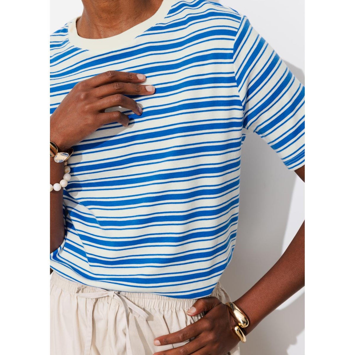 T-shirt rayé en jersey rayé bleu, PROMOD