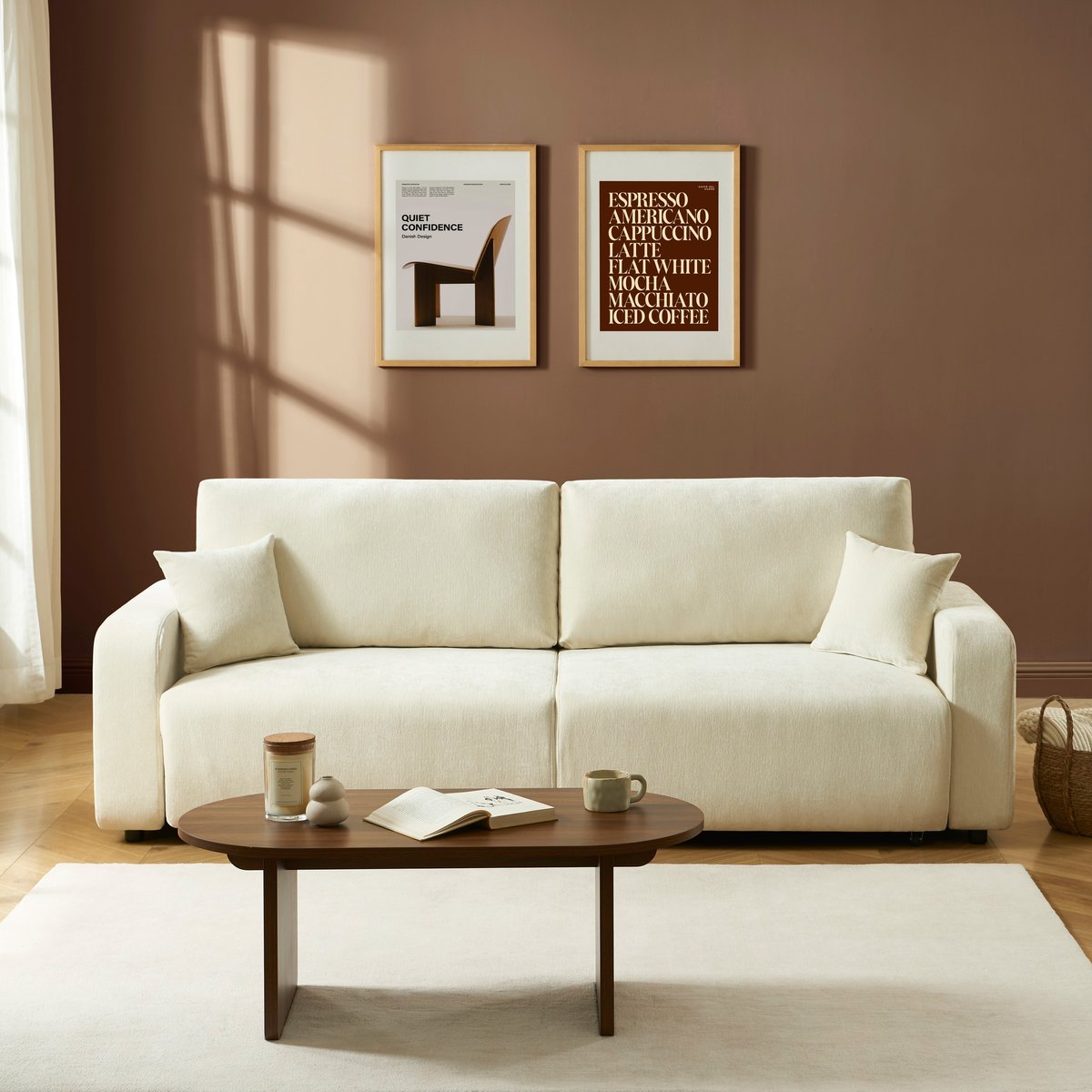 Canapé droit convertible tissu LIVIO beige, BAÏTA