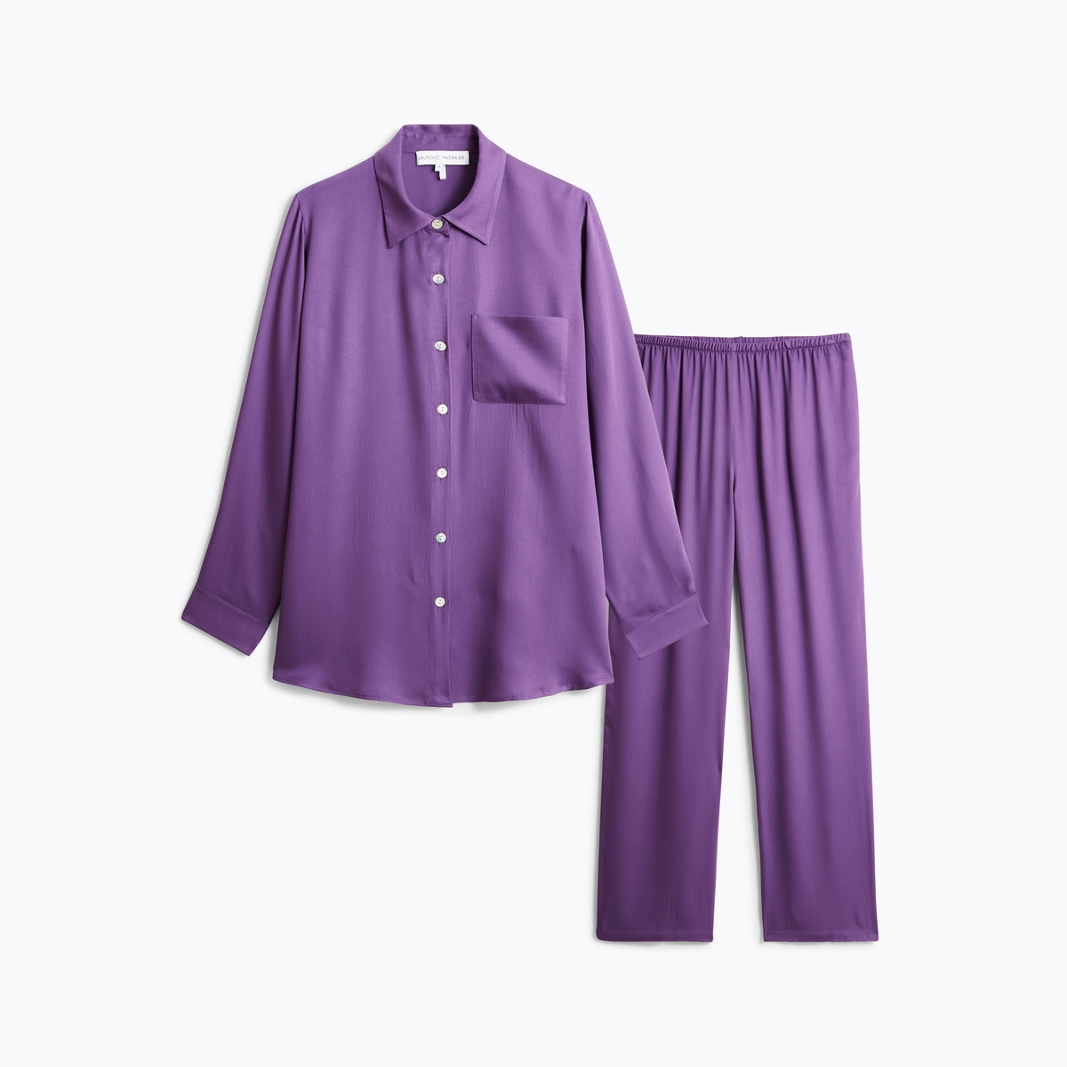 Pyjama col classique en satin SILLAGE violet, LAURENCE TAVERNIER