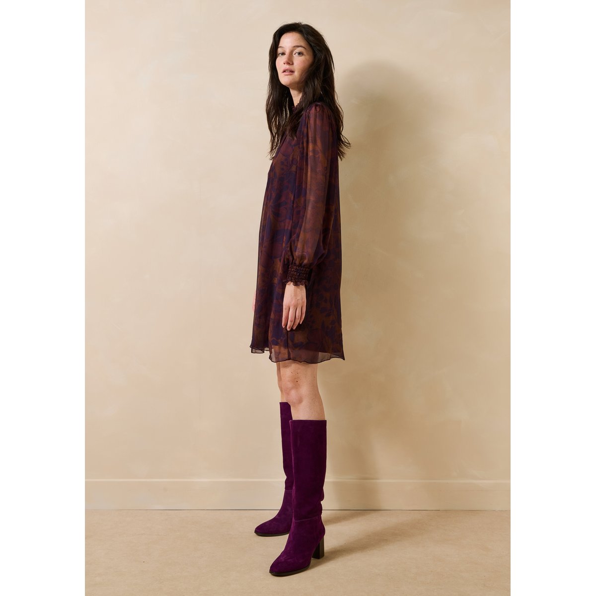 Robe courte manches longues col montant viola/tandoori, LA FEE MARABOUTEE