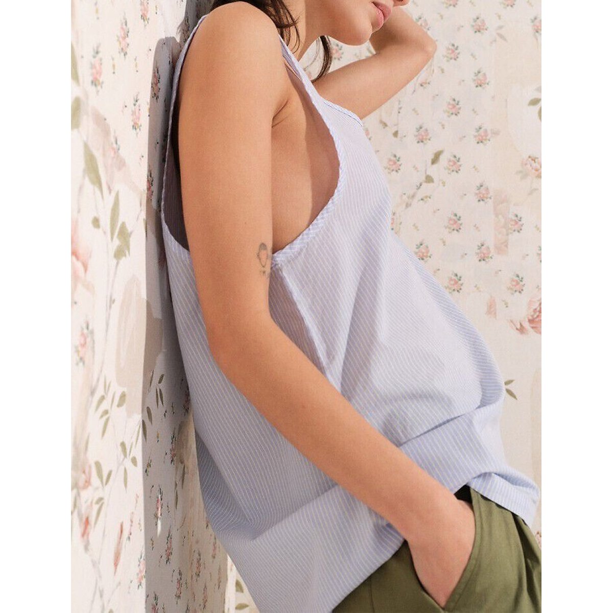 Canotta ampia a righe, ELUABIRD rigato blu, AMERICAN VINTAGE
