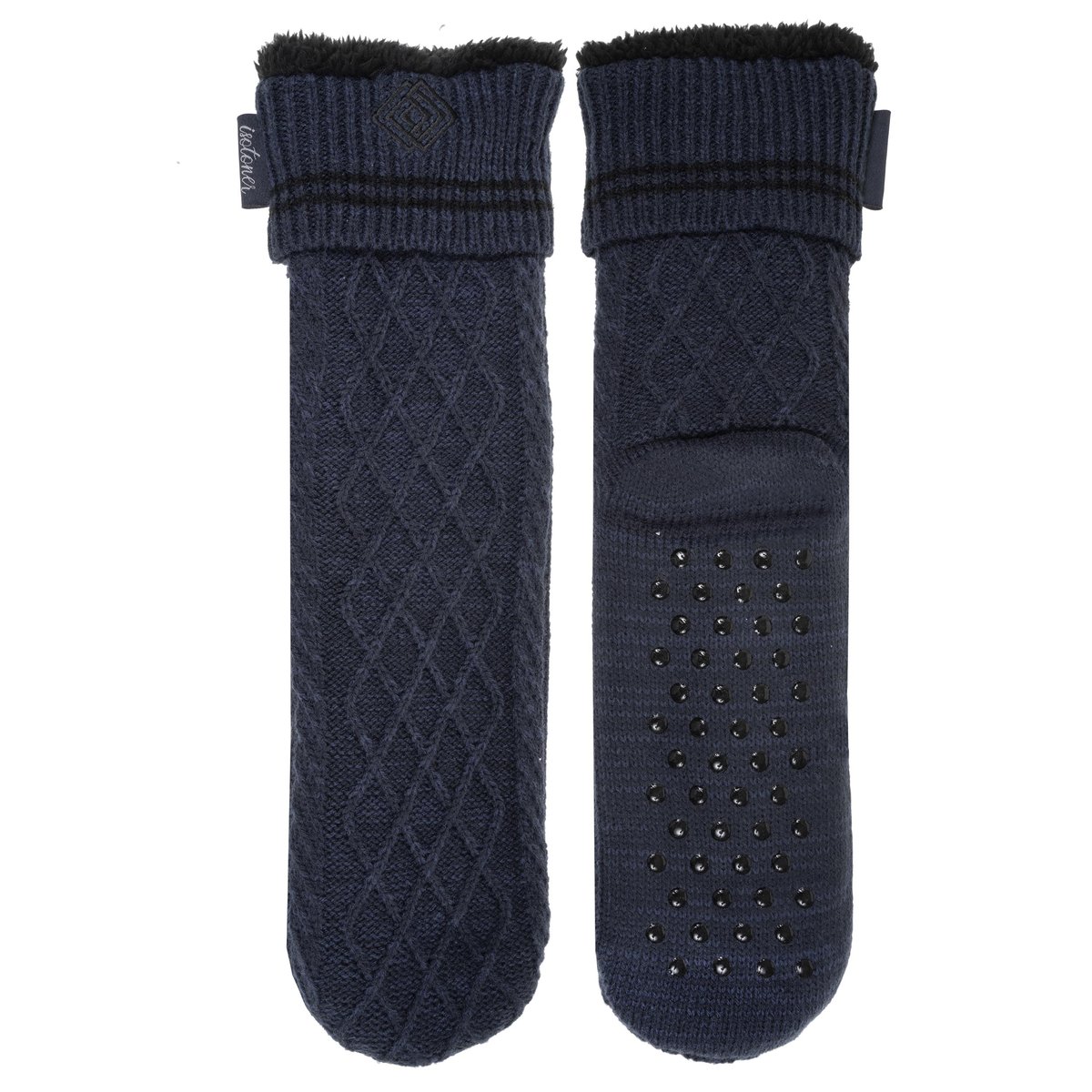 Chaussettes d'intérieur maille torsadée, picots antidérapants bleu, ISOTONER