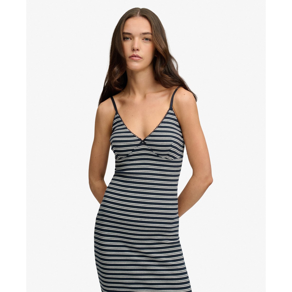 Robe Longue Côtelée à Rayures rayé bleu marine éclipse, SUPERDRY