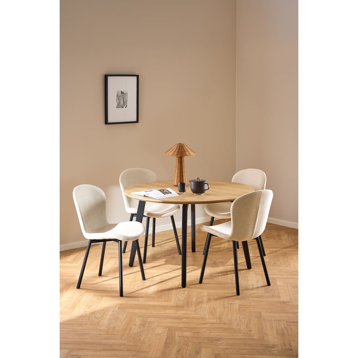 Lot de 2 chaises de salle à manger en tissu et acier ESRA beige, TOILINUX